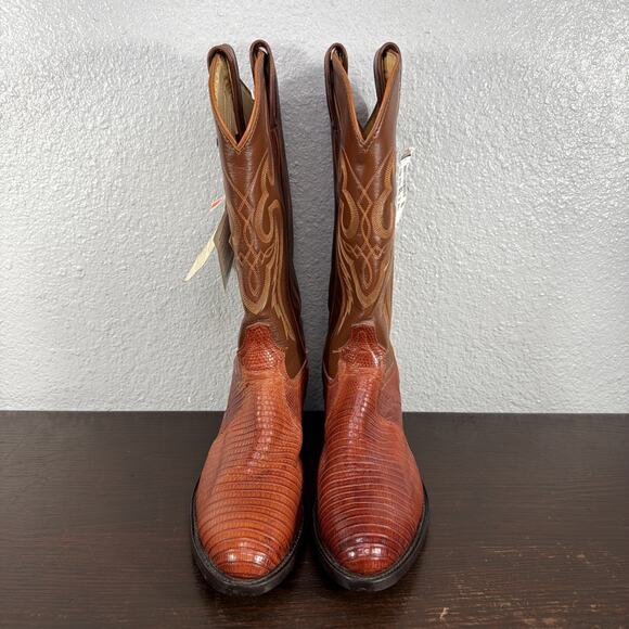 Vintage Tony Lama Men\'s 8.5 D Brown Leather Exotic Teju Lizard Skin Boots 8540 main image 4